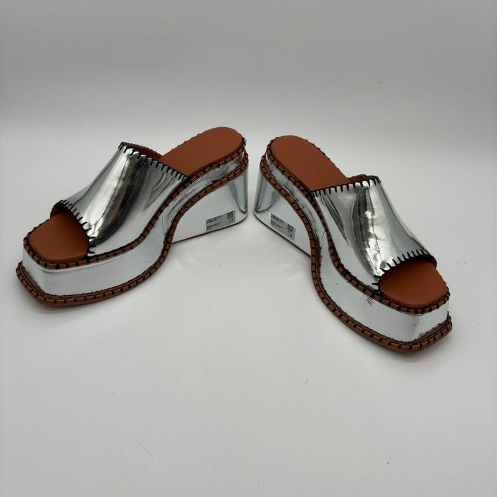 FARM Rio Silver Metallic Platform Slide Sandals with Tan Insole